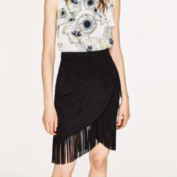 COPY - Zara black faux suede wrap skirt w/fringe XS new - Picture 8 of 8